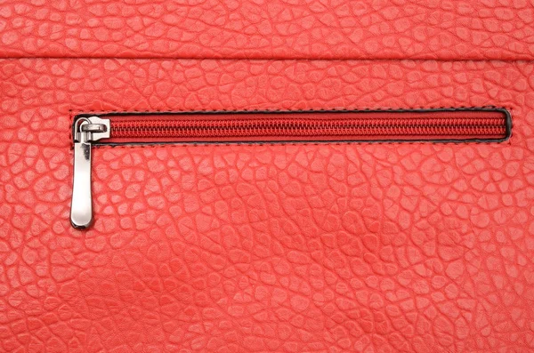 Red Leather Clutch Detail Zipper — Stock Photo, Image