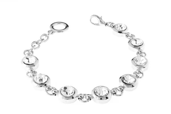 Silver Bracelet Diamonds White Background — Stock Photo, Image