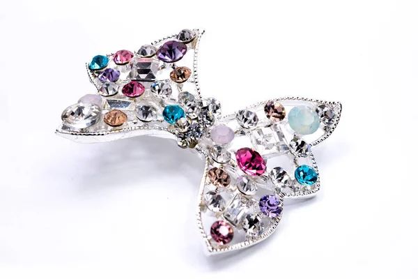 Brooch Bow Gems Isolated White — Stock Photo, Image