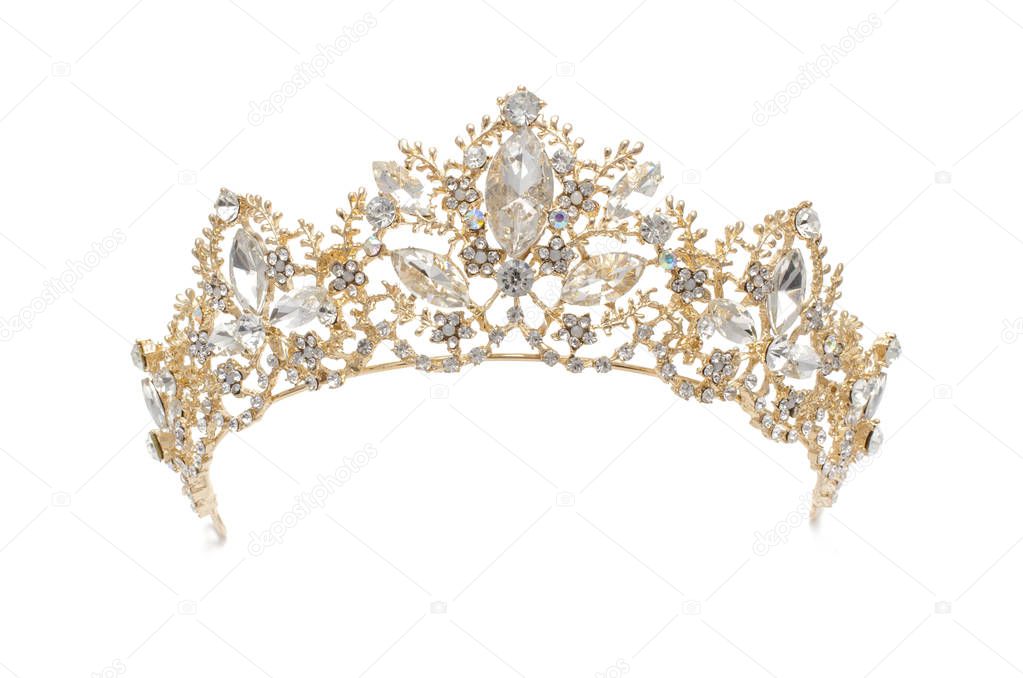 golden diadem with diamonds isolated on white