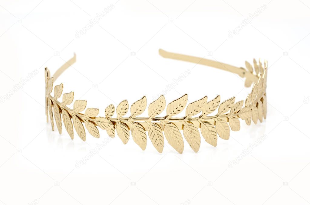 golden laurel wreath headband isolated on white