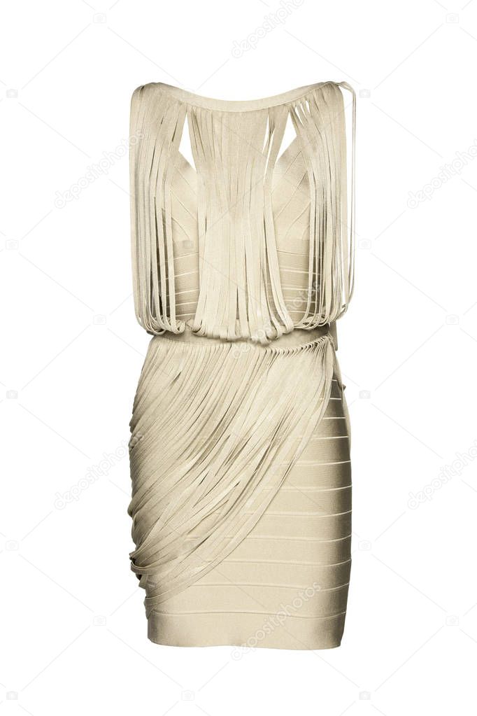 champagne color dress on a white background