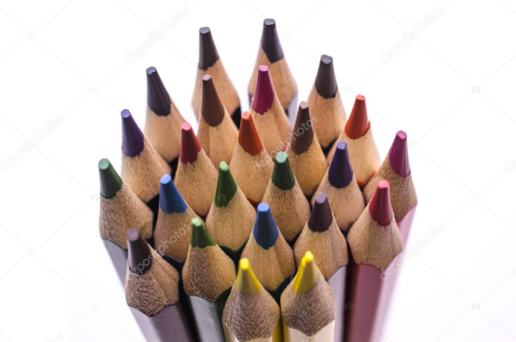 set of color pencils isolated on white