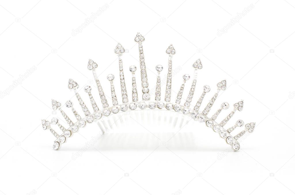 silver diadem with diamonds isolated on white