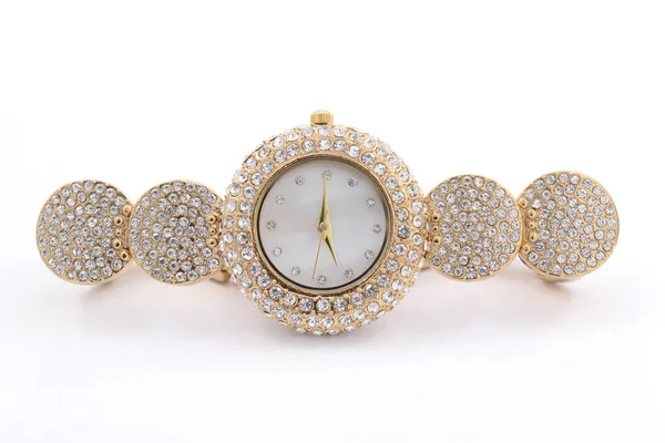 Women Wrist Gold Watch Diamonds — Stock Photo, Image