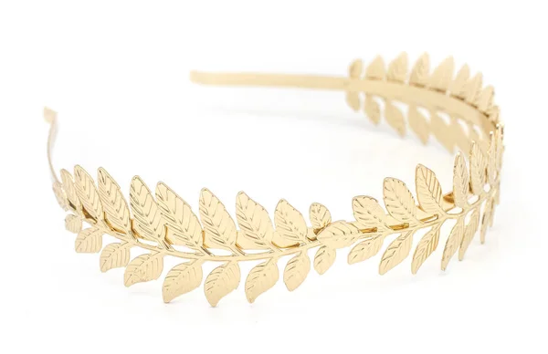Golden Laurel Wreath Headband Isolated White — Stock Photo, Image