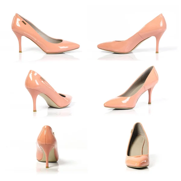 粉红色高跟鞋在不同的角度在白色背景 — 图库照片