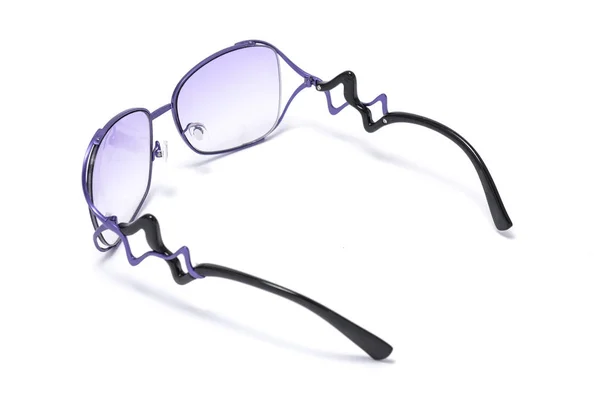 Zonnebril Met Blauw Glas Een Ijzeren Frame Geïsoleerd Wit — Stockfoto