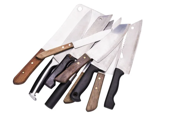 Set Stahl Küchenmesser Isoliert Auf Weiß Mit Clip Pfad — Stockfoto