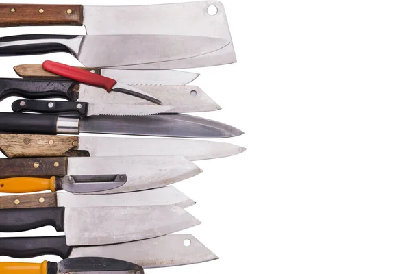 Set Stahl Küchenmesser Isoliert Auf Weiß Mit Clip Pfad — Stockfoto