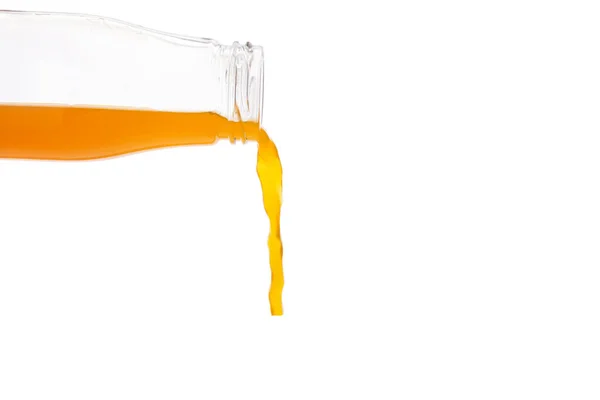 Frischen Bio Orangensaft Ein Glas Gießen Auf Weißem Hintergrund — Stockfoto