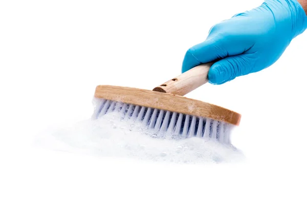 Floor Brush Wooden Handle White Background — Stock Photo, Image