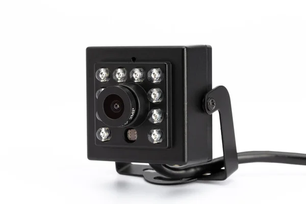 Black Usb Mini Surveillance Camera Infrared Led Cable White Background — Stock Photo, Image