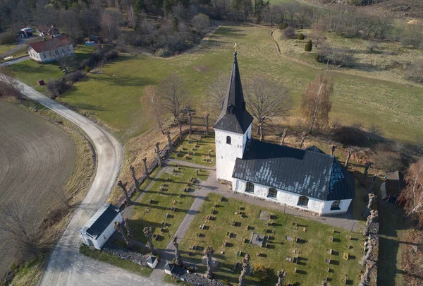 Enhorna Schweden April 2018 Luftaufnahme Des Kirchengebäudes Von Overenhorna Und — Stockfoto