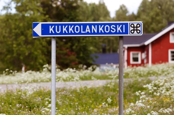 Sigpost Směrem Peřejím Kukkola Nachází Severně Tornio Finsku Kukkolankoski Finské — Stock fotografie