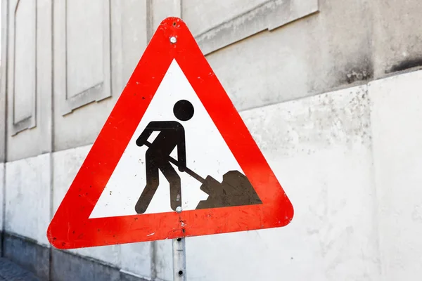 Señal Carretera Aire Libre Aire Libre Cerca Una Pared Del — Foto de Stock