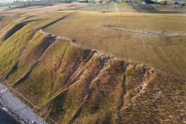 Ale hava görünümünü Kaseberga İsveçli Scania il içinde bulunan bir antik taş gemi oluşum taşlar.