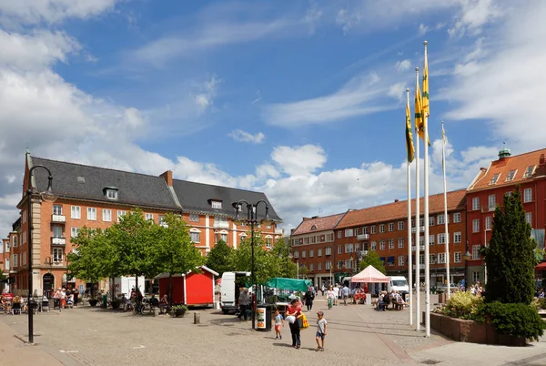Hassleholm Suécia Junho 2018 Vista Praça Principal Cidade — Fotografia de Stock