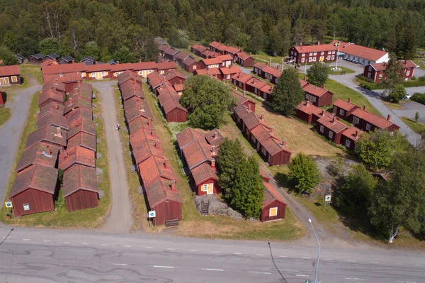 Lovanger Schweden Juni 2018 Luftaufnahme Der Roten Holzhütten Die Als — Stockfoto