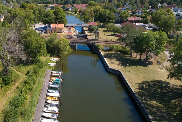 Norsholm スウェーデン 2018 豪運河を提供 Norsholm ロック領域の西から空撮 — ストック写真