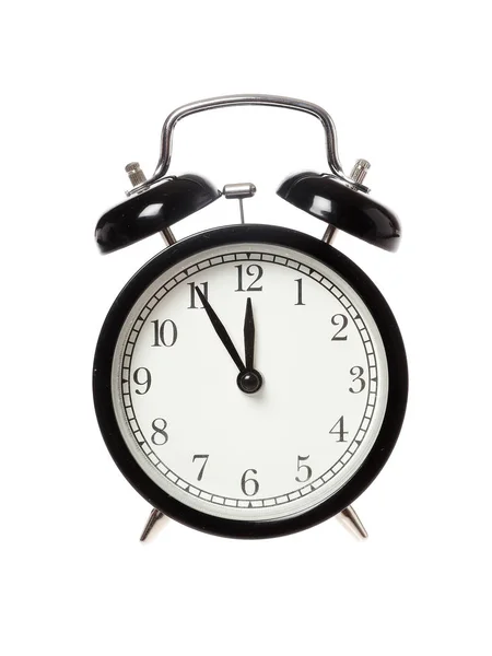 Black Alarm Clock Retro Style Isolated White Background Displaying Five — Stock Photo, Image