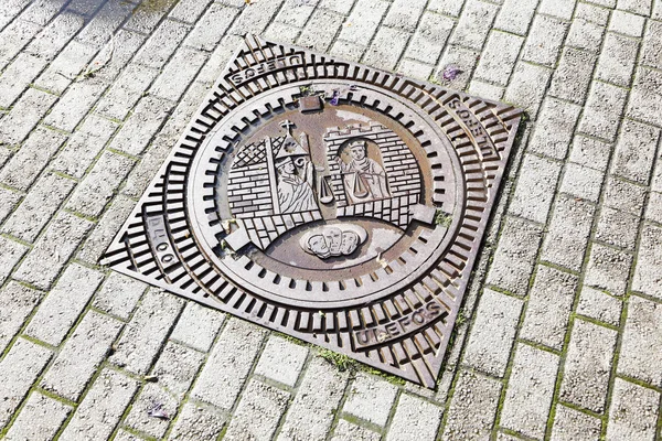 Trondheim Norway September 2016 Trondheim Manhole Made Cast Iron Attached — Stock Photo, Image