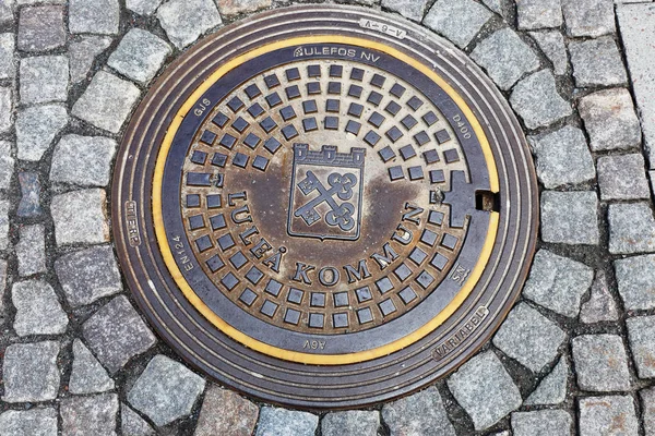 Lulea Sweden June 2018 High Angel View Manhole Lid Covering — Stock Photo, Image