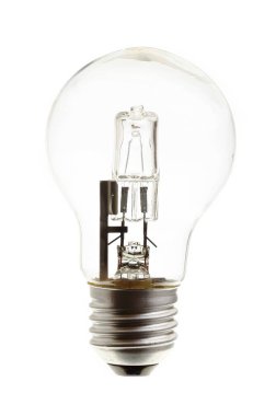 Modern ışık kaynağı, beyaz arka plan üzerinde izole bir halojen ampul.