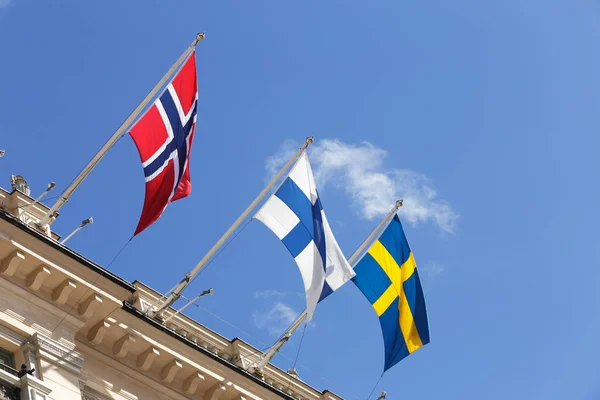 Flagi Norwegia Finlandia Szwecja — Zdjęcie stockowe