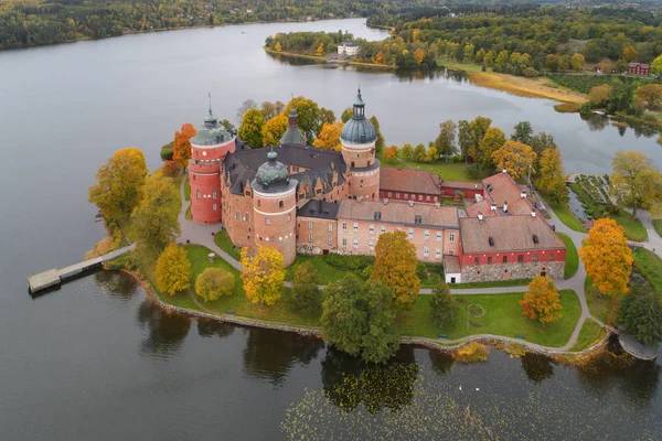 Luftaufnahme Während Der Herbstsaison Auf Der Wunderschönen Schwedischen Burg Gripsholm — Stockfoto