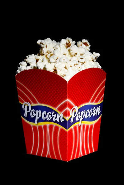 Wypełnione Popcorn Czerwone Pole Czarnym Tle — Zdjęcie stockowe