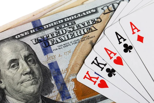 Full House Poker Ruka Nás Dolarové Bankovky — Stock fotografie