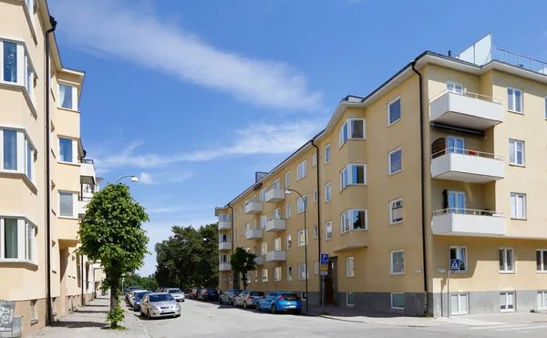 Sundbyberg Sweden June 2016 Residential Buildings Intersection Prastgardsgatan Street Kyrkgatan — Stock Photo, Image