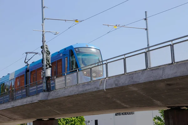 Solna Zweden Mei 2016 Blauwe Tram Dienst Tvarbanan Lijn Het — Stockfoto