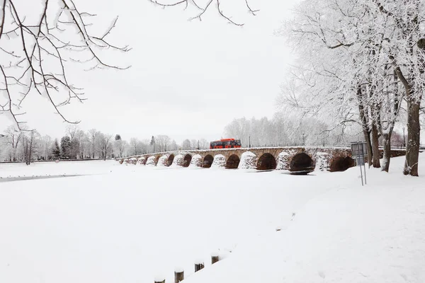 Karlstad Zweden Januari 2019 Één Rode Openbaar Vervoer Bus Oude — Stockfoto