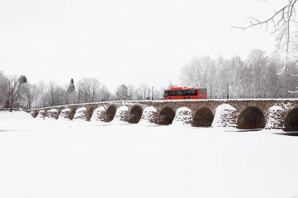 Karlstad Zweden Januari 2019 Één Rode Openbaar Vervoer Bus Oude — Stockfoto