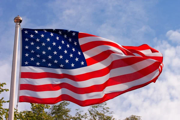 Close-up of the United states of America flag hoisted.