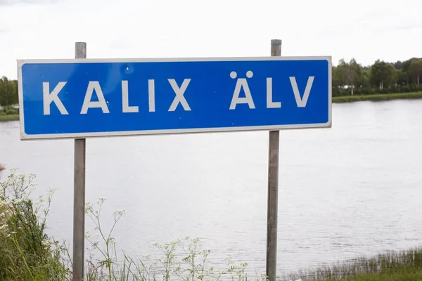 Firma Con Nome Del Fiume Kalix Nel Nord Della Svezia — Foto Stock