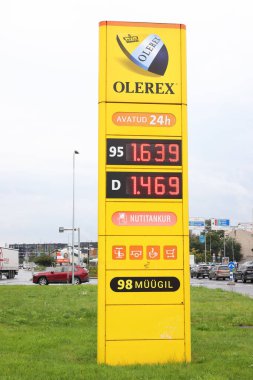 Tallinn, Estonia - August 29, 2025: Sign with fuel prices at the Olerex service station.