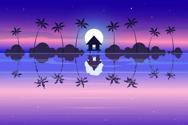 Tropical night landscape. Colorful seascape. Adventures and travel background
