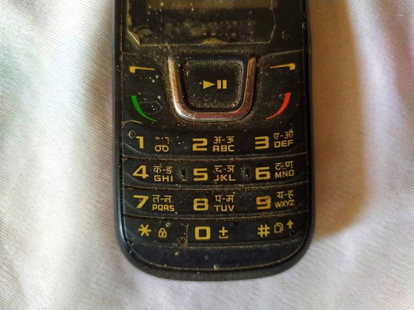 Vuil Toetsenbord Van Oude Mobiele Telefoon Met Nummers Alfabetten — Stockfoto