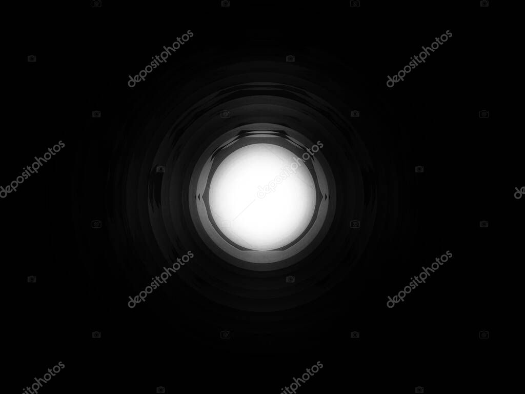 Door peephole lens blur spotlight graphic in black background