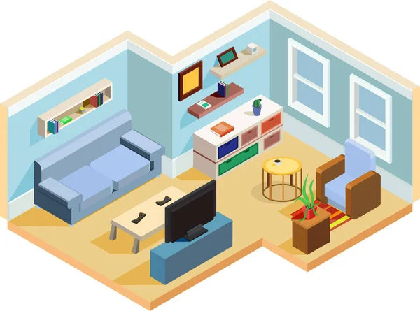 Habitación Isométrica Vector Ilustración Interior Adolescente Estudiante — Vector de stock