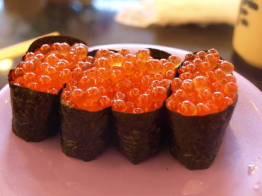 Gunkan sushi with salmon roe from Otaru clipart