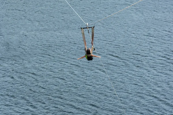 Jähriges Kind Beim Abstieg Mit Der Seilrutsche Der Jacoma Lagune — Stockfoto