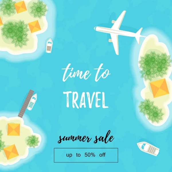 Summer Vacation Islands Ships Plane Time Travel Summer Sale Vector — Stock Vector