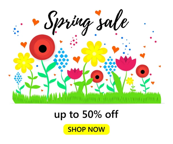 Abstract Background Paper Flowers Spring Sale Banner Vector Illustration Vector — Stock Vector