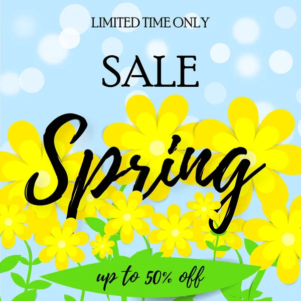 Spring Sale Banner Paper Flowers Spring Banner Online Shopping Advertising — Stock Vector