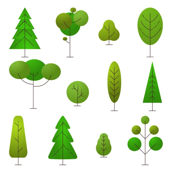 Signe nature et écologie. Ensemble de différents arbres de dessin animé sur un fond blanc. Éléments vectoriels de nature pour logo. Vecteur — Image vectorielle