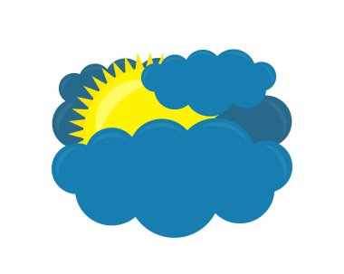 Vektör hava tahmini simgesi bulut beyaz bir arka plan üzerinde güneş ile. Vektör çizim.